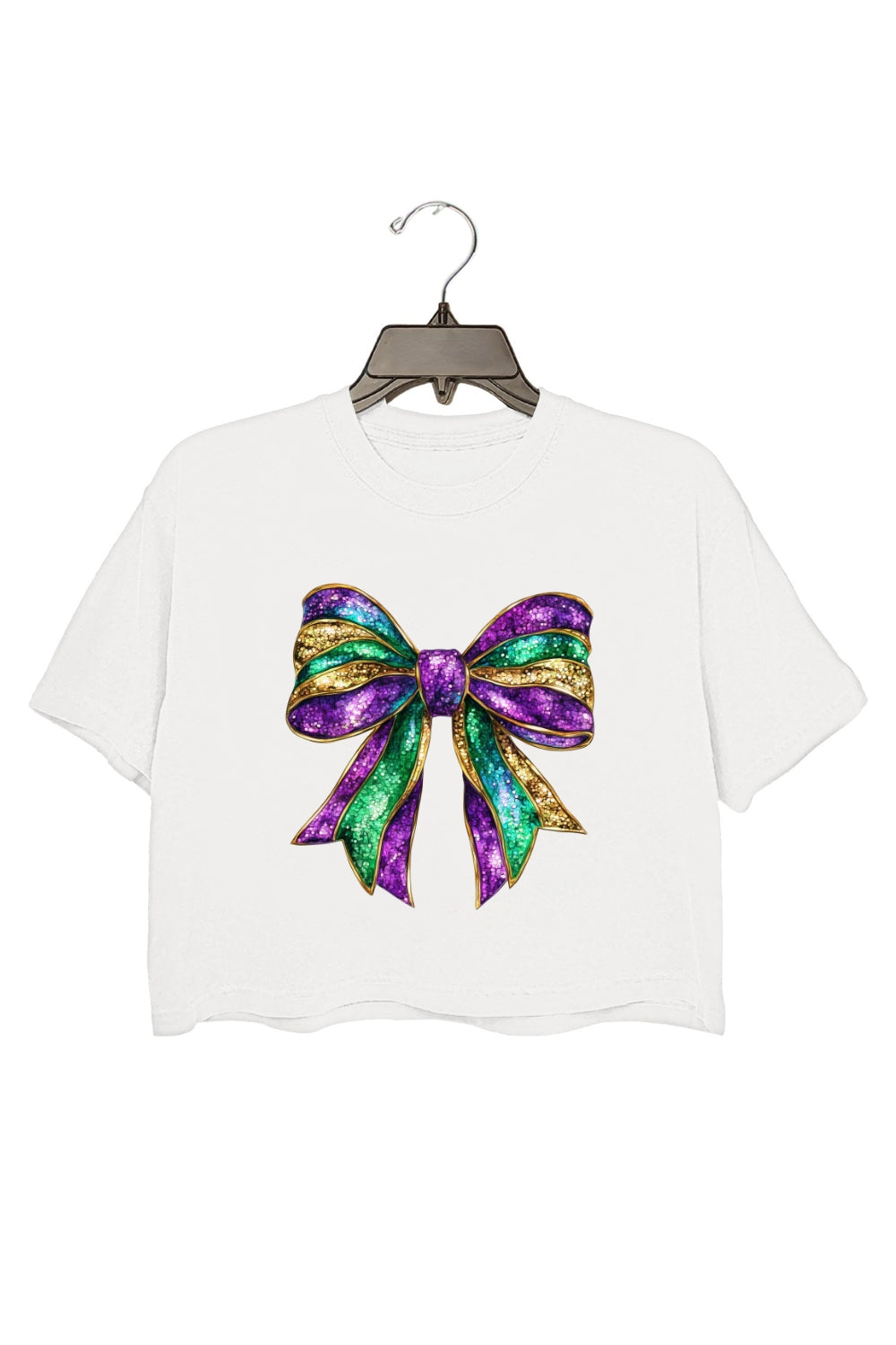 Glitter Mardi Gras Festival Bow Crop Top For Women