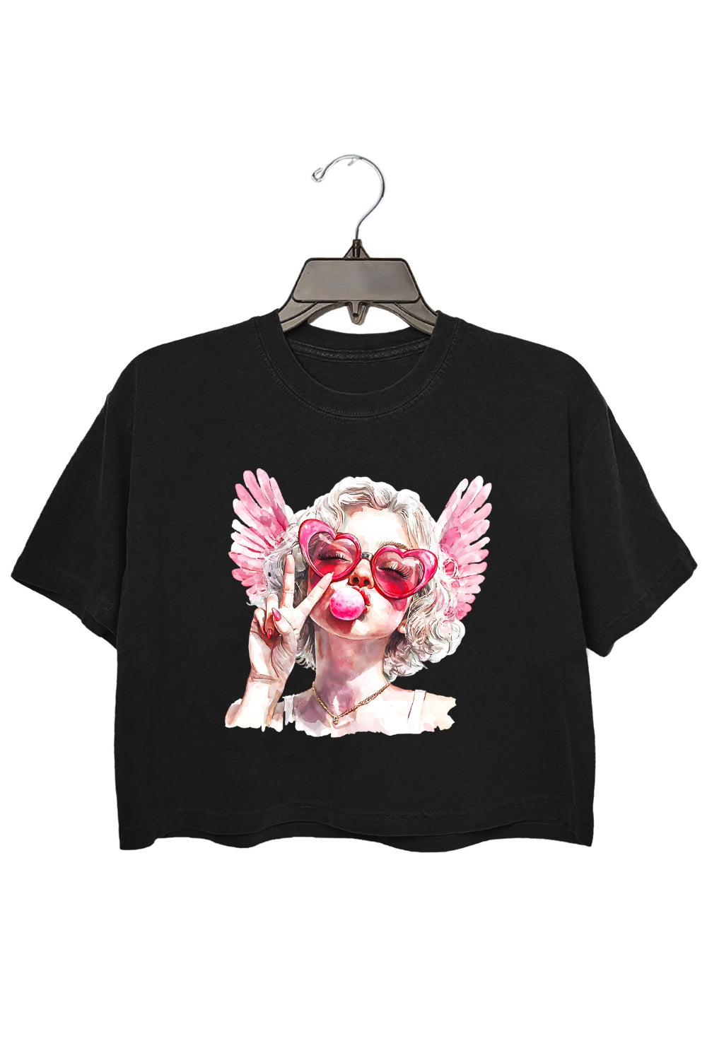 Cupid Girl Blowing Bubble Valentine Crop Top For Women