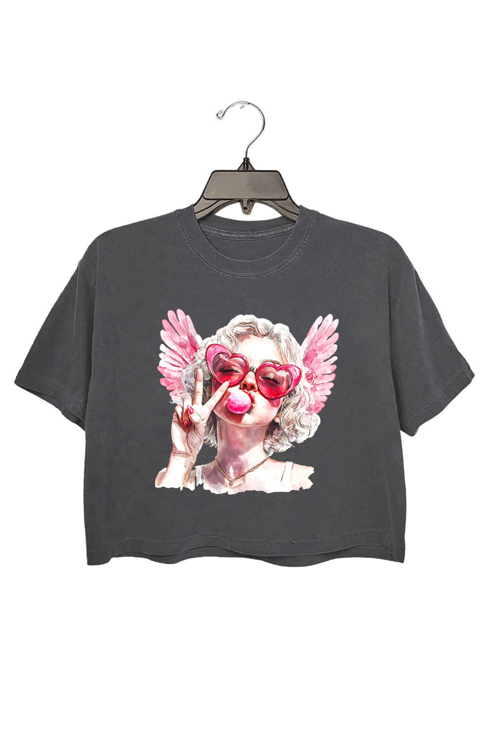 Cupid Girl Blowing Bubble Valentine Crop Top For Women