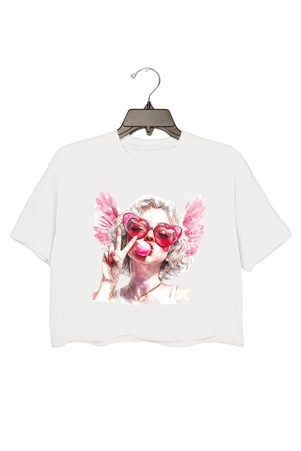 Cupid Girl Blowing Bubble Valentine Crop Top For Women