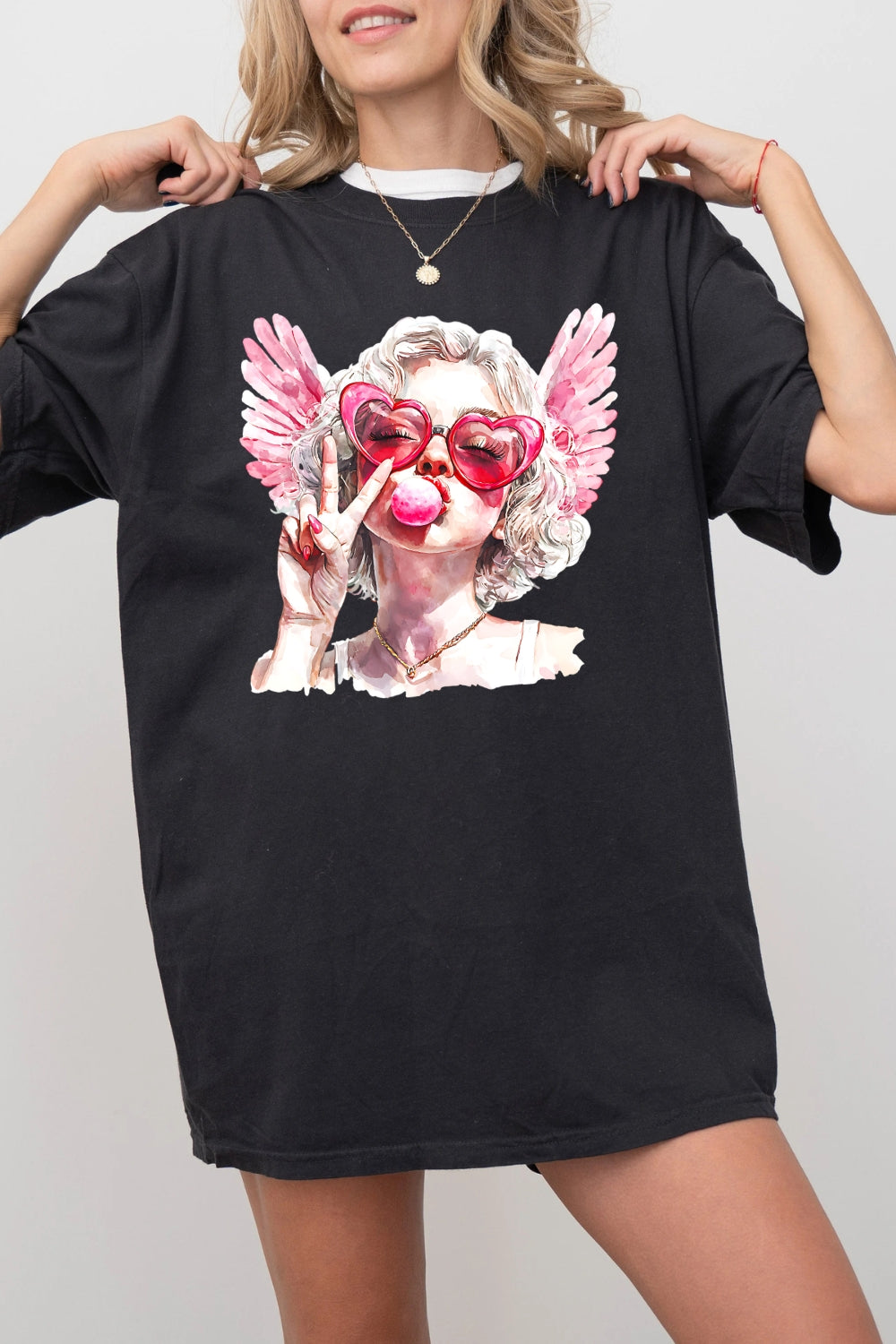 Cupid Girl Blowing Bubble Valentine Tee For Women