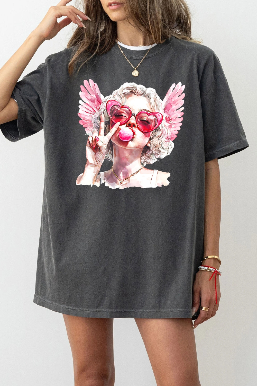 Cupid Girl Blowing Bubble Valentine Tee For Women