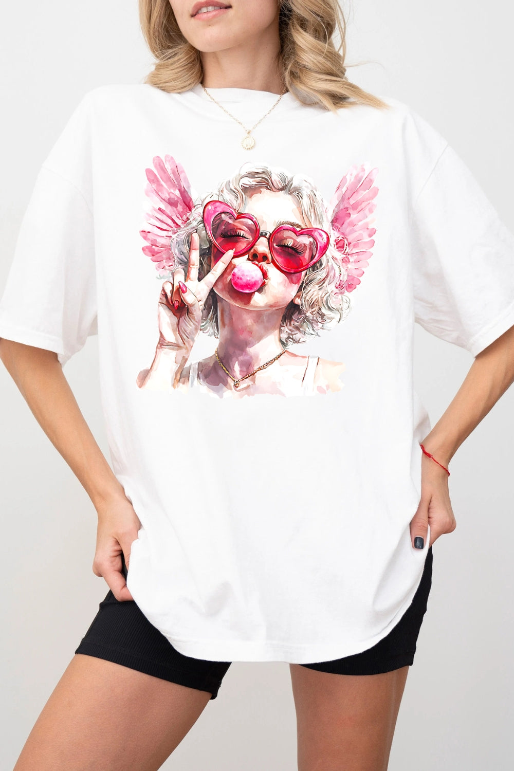 Cupid Girl Blowing Bubble Valentine Tee For Women