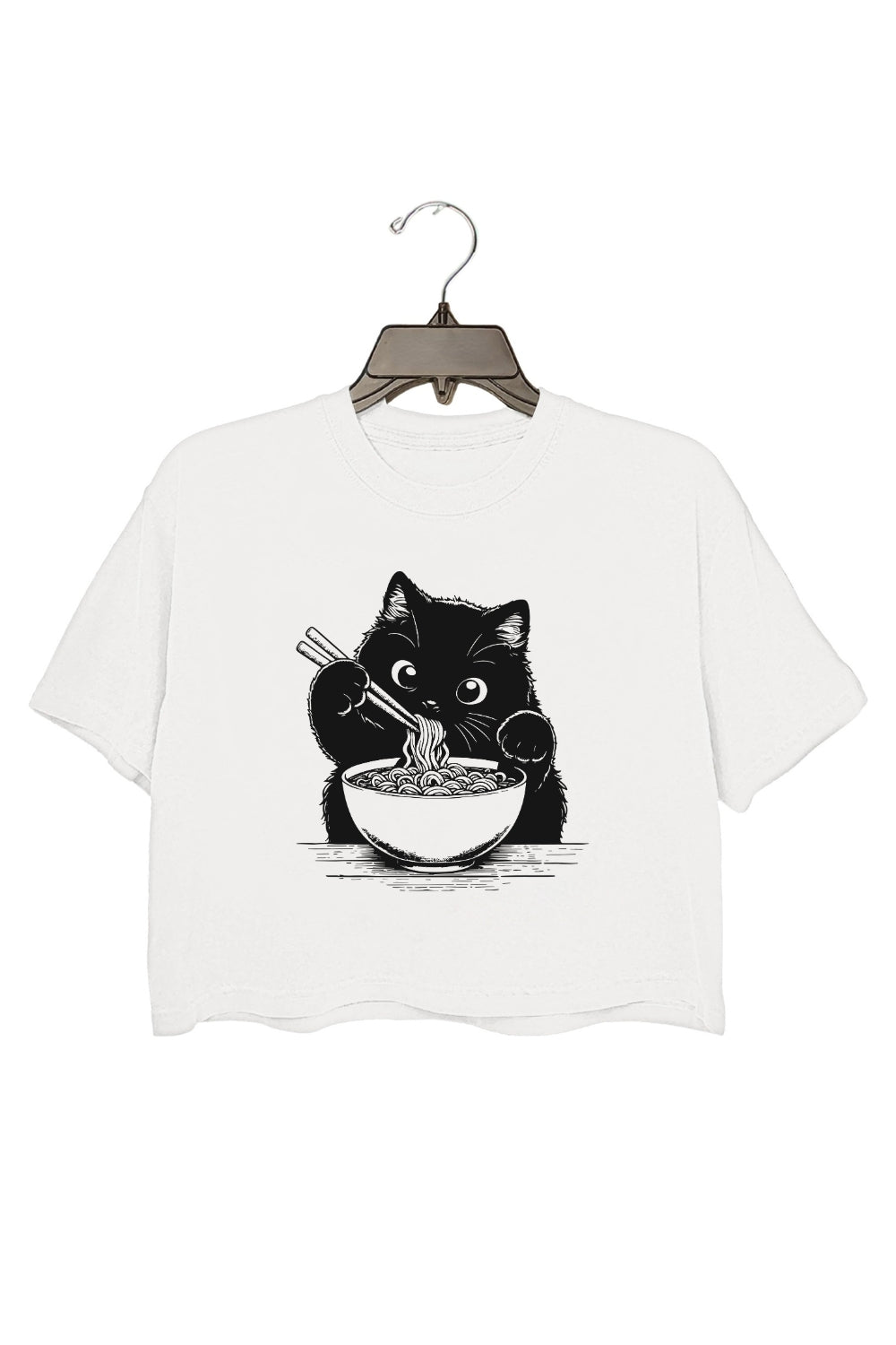 Cute Cat Eating Ramen Crop Top For Women
