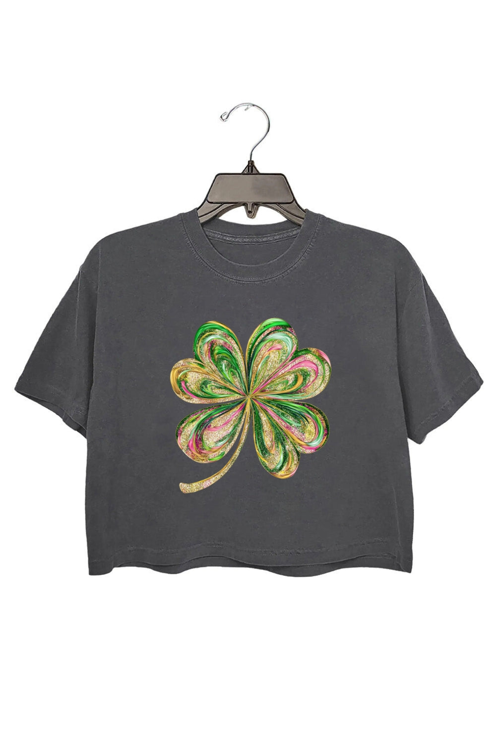 St. Patrick's Day Glitter Shamrock Crop Top For Women