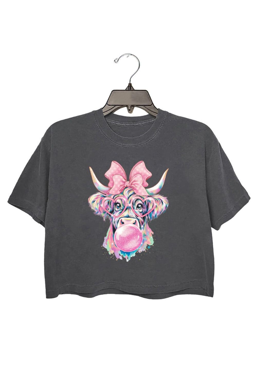 Coquette Highland Cow Bubblegum Crop Top For Women