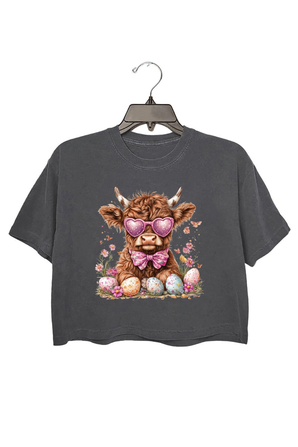 Easter Day Highland Cow Crop Top For Women