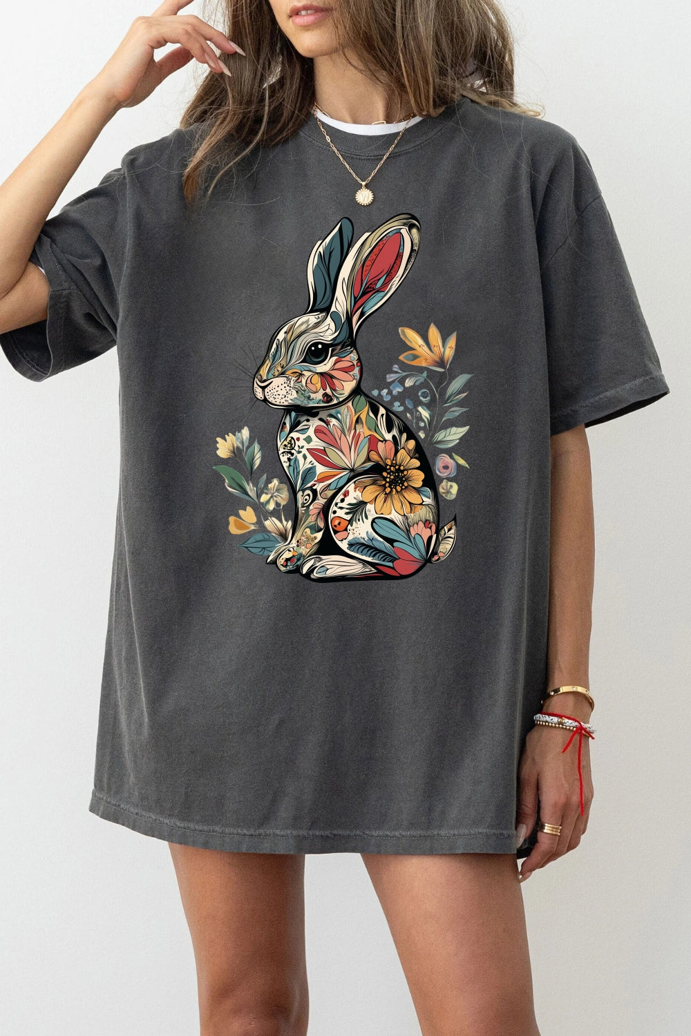 Boho Floral Bunny Easter Tee For Women