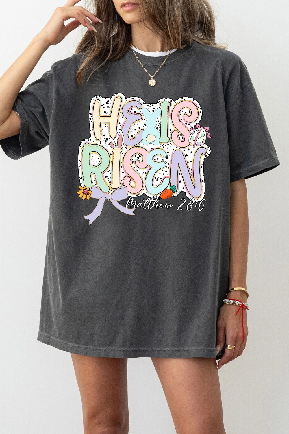 He Is Risen Glitter Easter Coquette Tee For Women