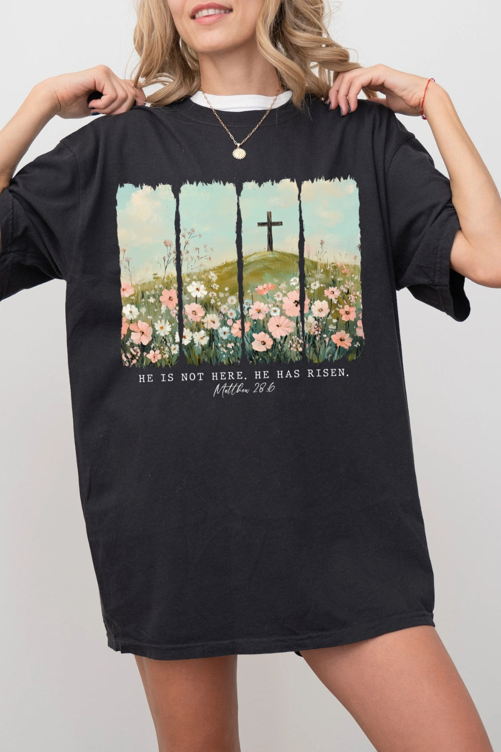 He Is Not Here, He Has Risen Floral Tee For Women