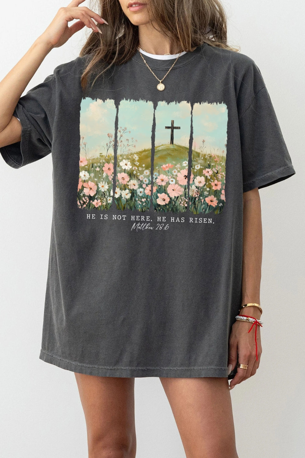 He Is Not Here, He Has Risen Floral Tee For Women