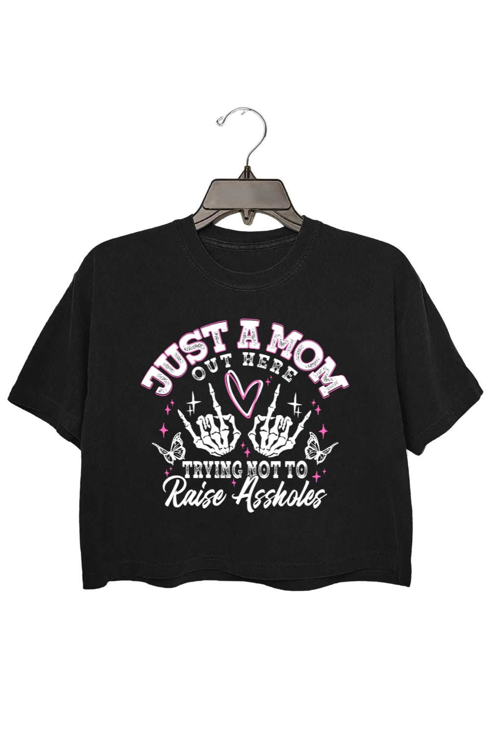 Just A Mom Funny Skeleton Crop Top For Women