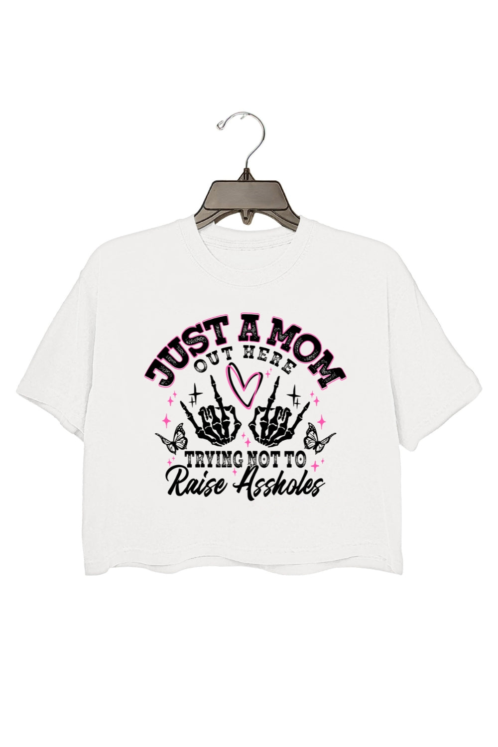 Just A Mom Funny Skeleton Crop Top For Women