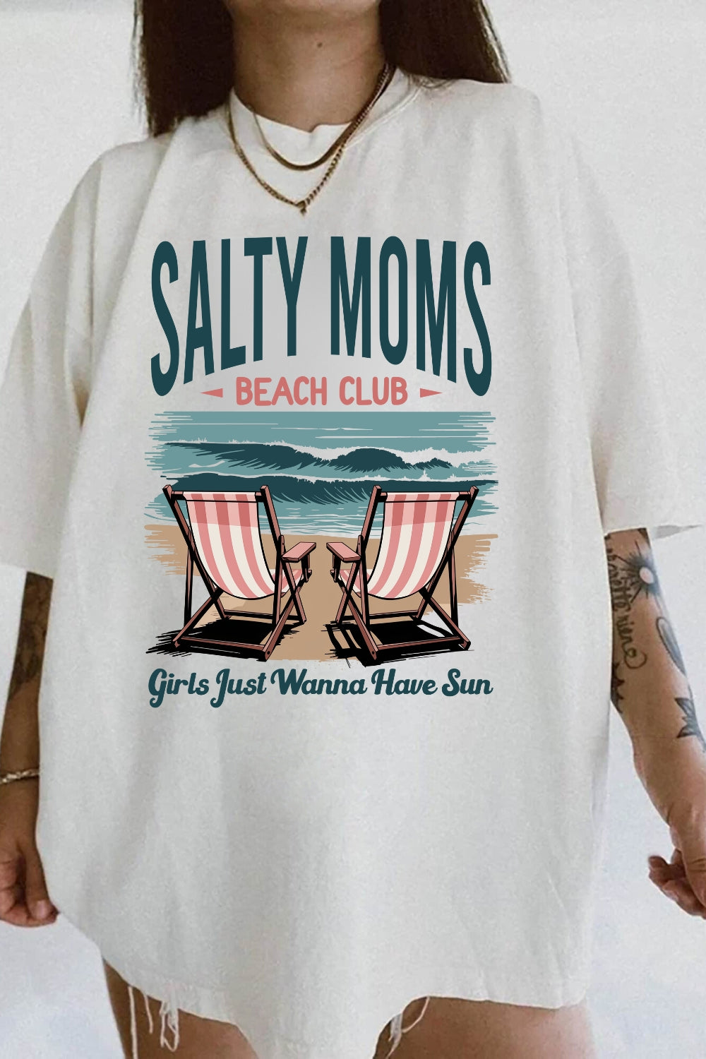 Retro Salty Moms Beach Club Tee For Women