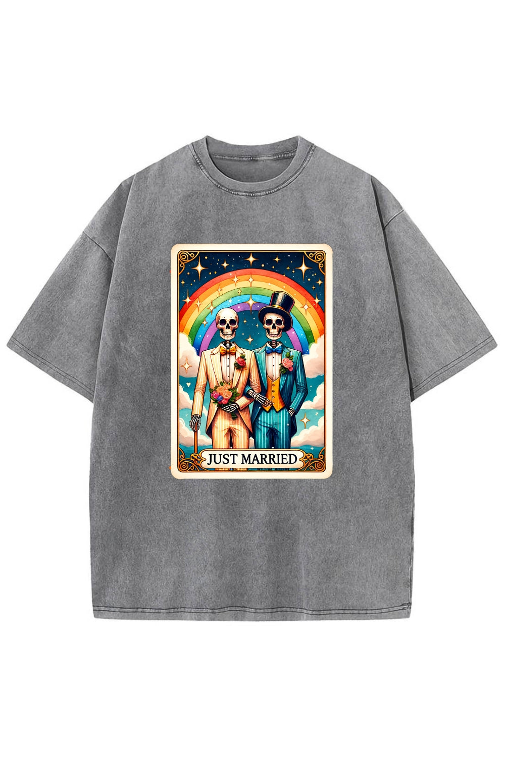 Just Married Funny Tarot Card Washed Tee