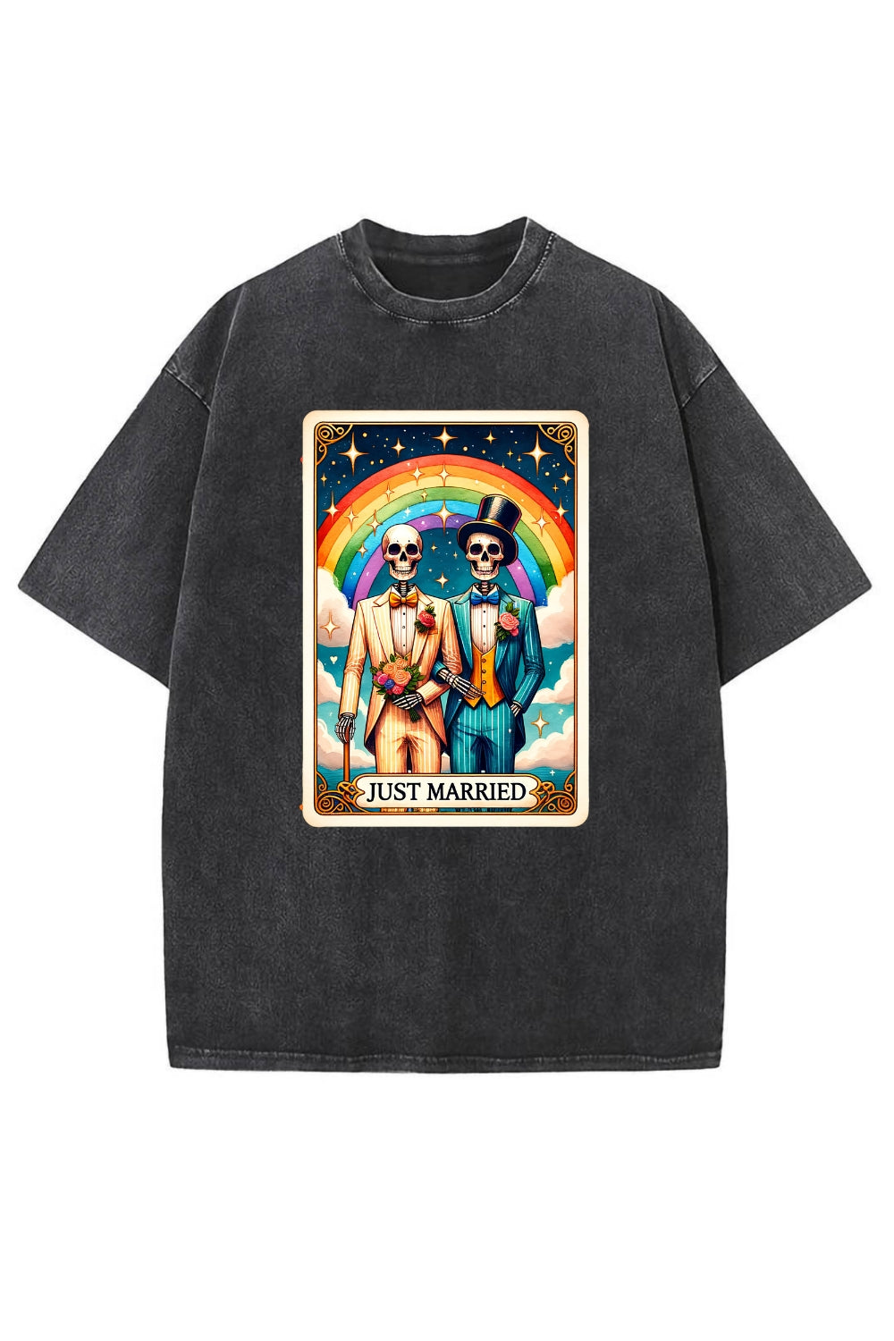 Just Married Funny Tarot Card Washed Tee