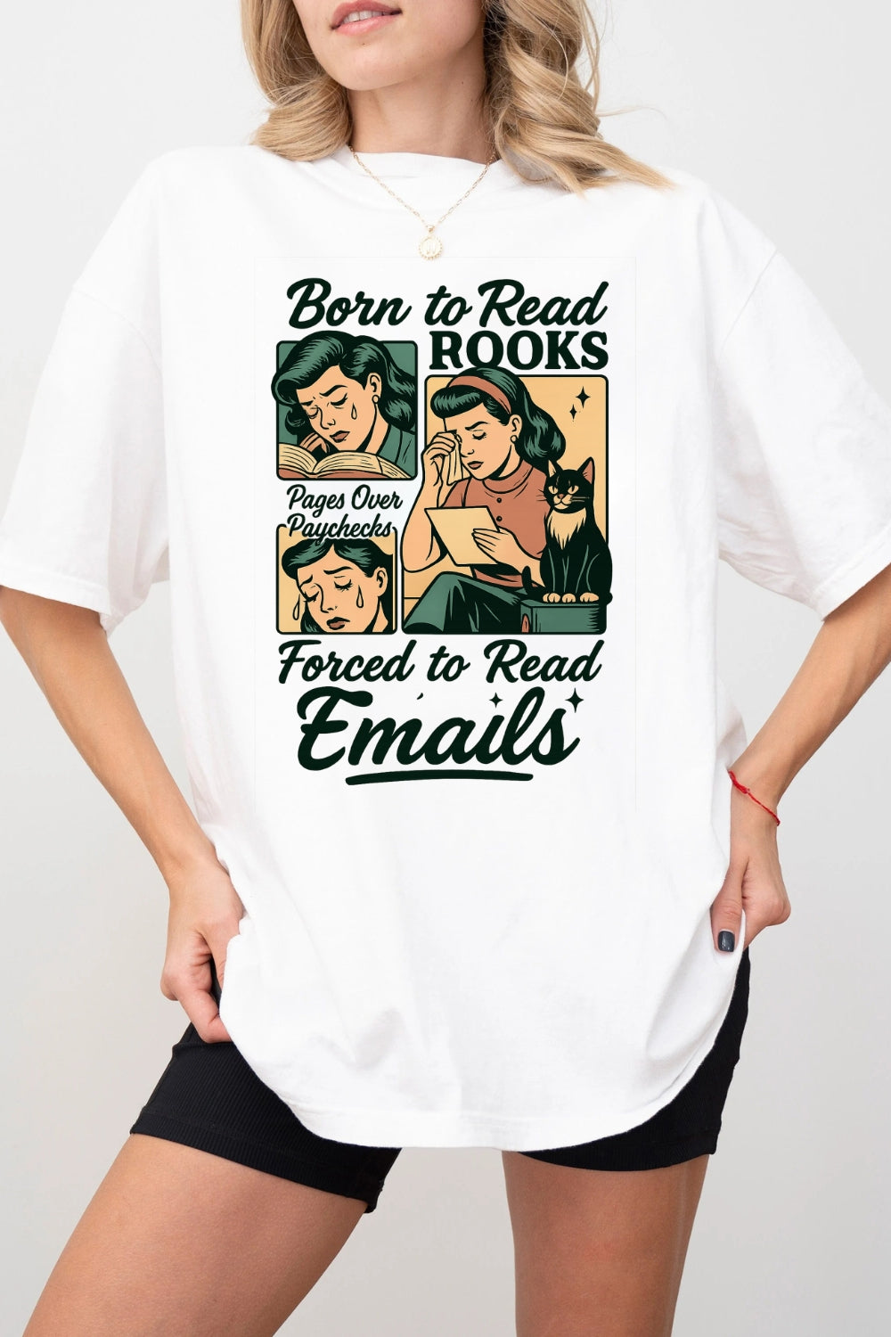 Born To Read Books Forced To Read Emails Funny Tee For Women