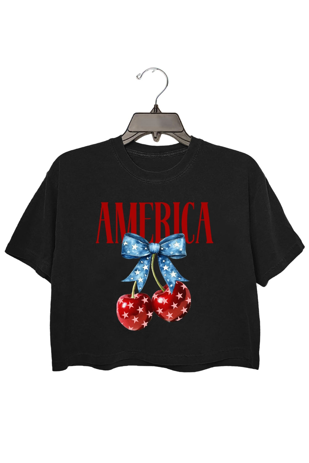 America Cherry Bow 4th Of July Crop Top For Women