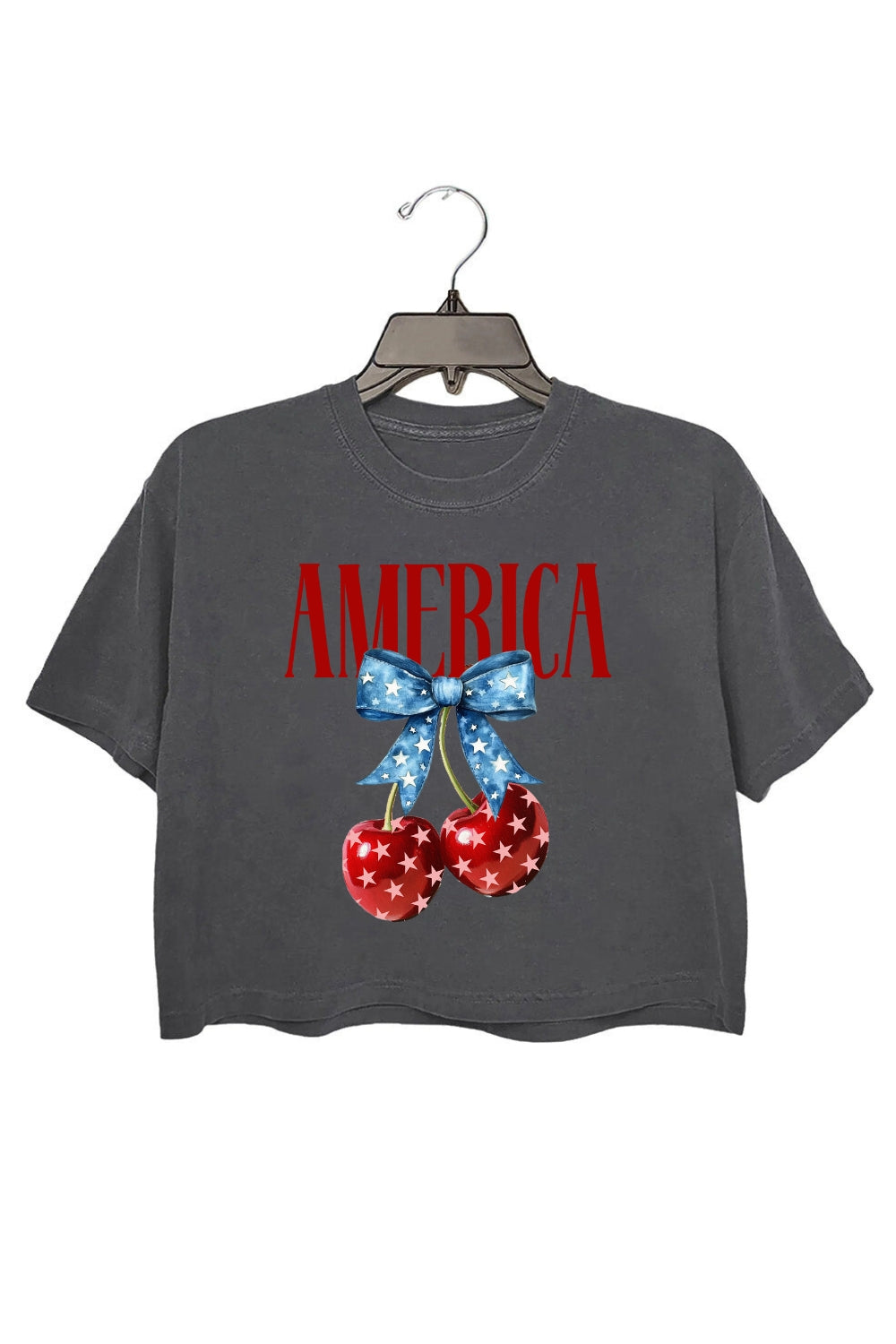 America Cherry Bow 4th Of July Crop Top For Women