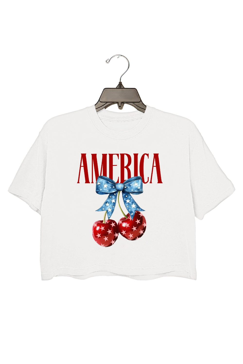 America Cherry Bow 4th Of July Crop Top For Women
