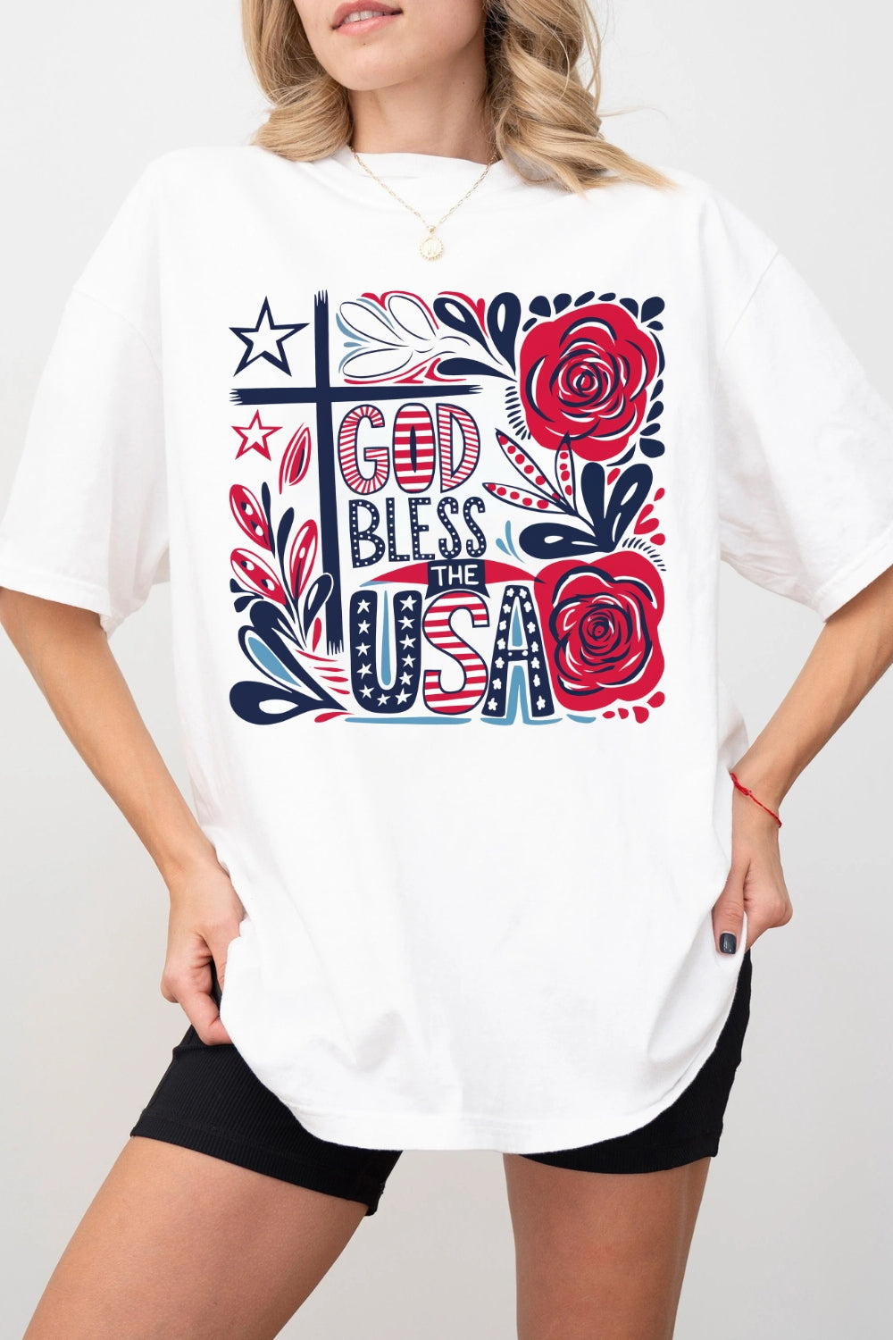 God Bless The USA Flowers Tee For Women