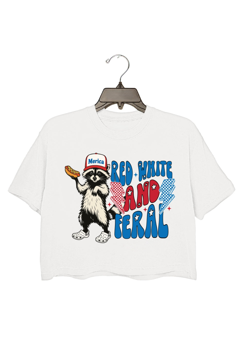 Red White And Feral Funny Raccoon Crop Top For Women
