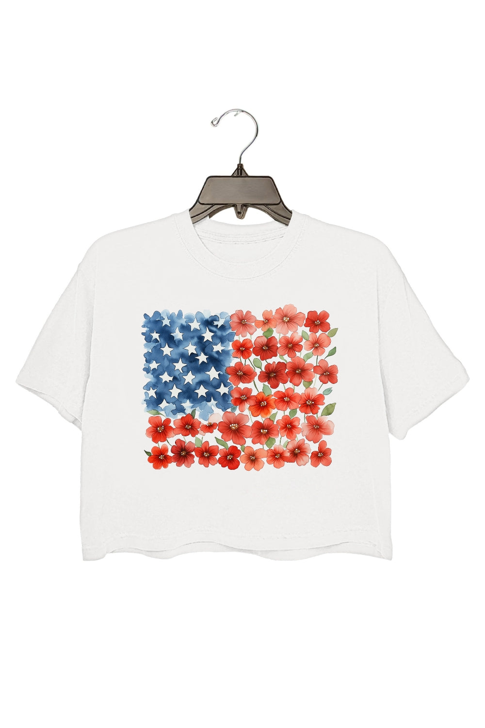 Flower Brushstroke America Flag Crop Top For Women
