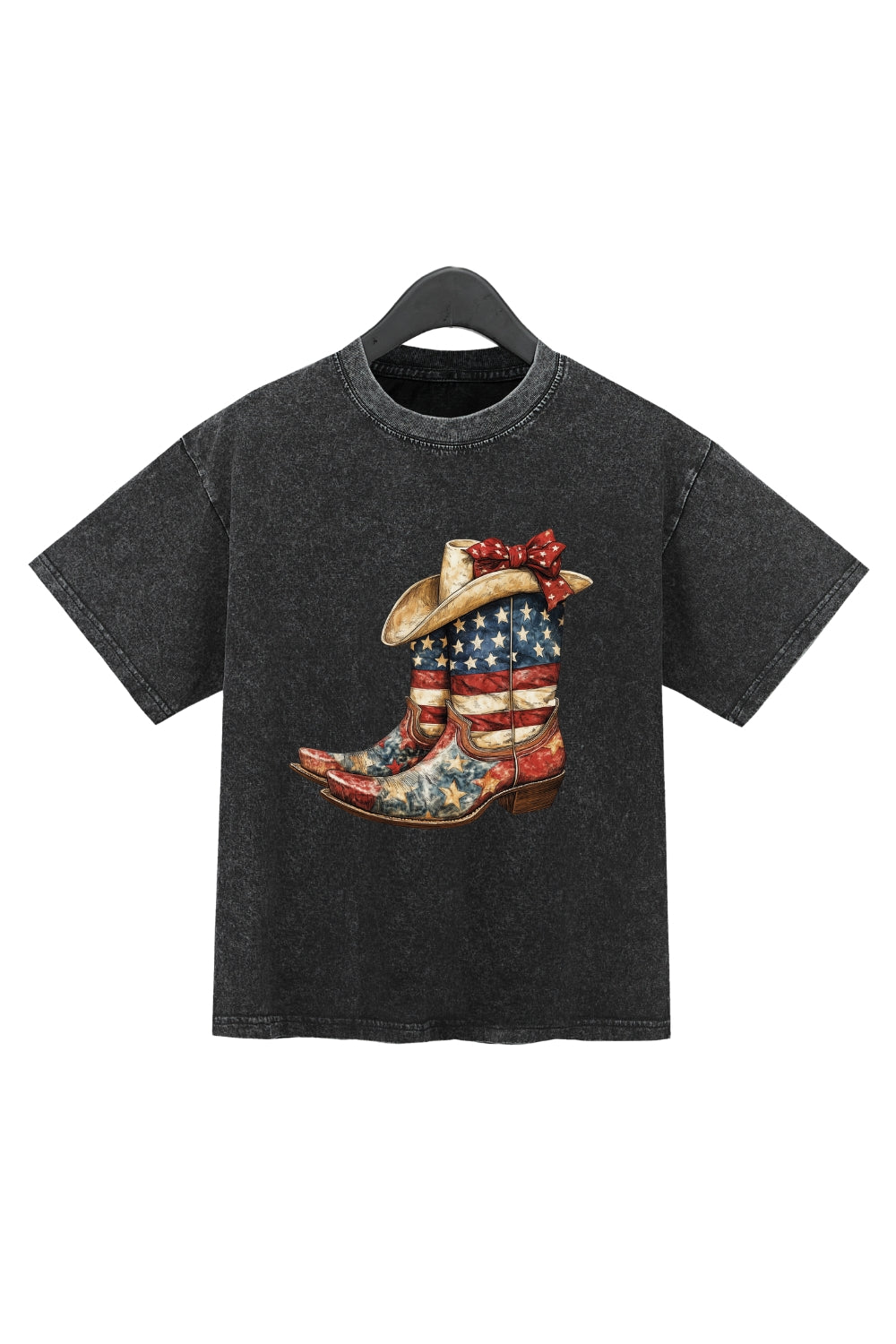 Coquette 4th Of July Cowgirl Boots Washed Crop Top For Women