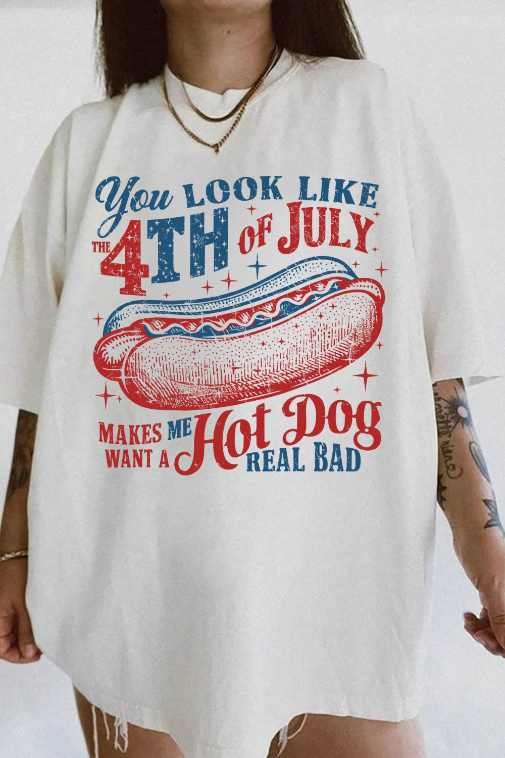 Retro You Look Like The 4th Of July Hot Dog Tee For Women