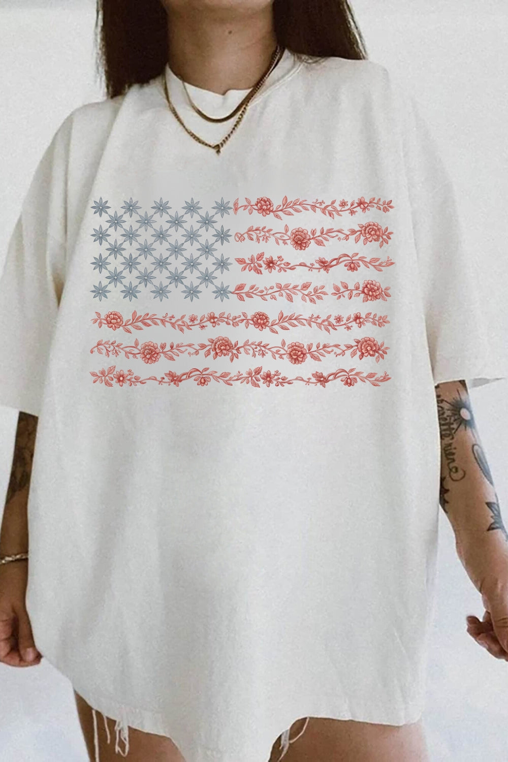 Toile De Jouy 4th Of July Flag Tee For Women
