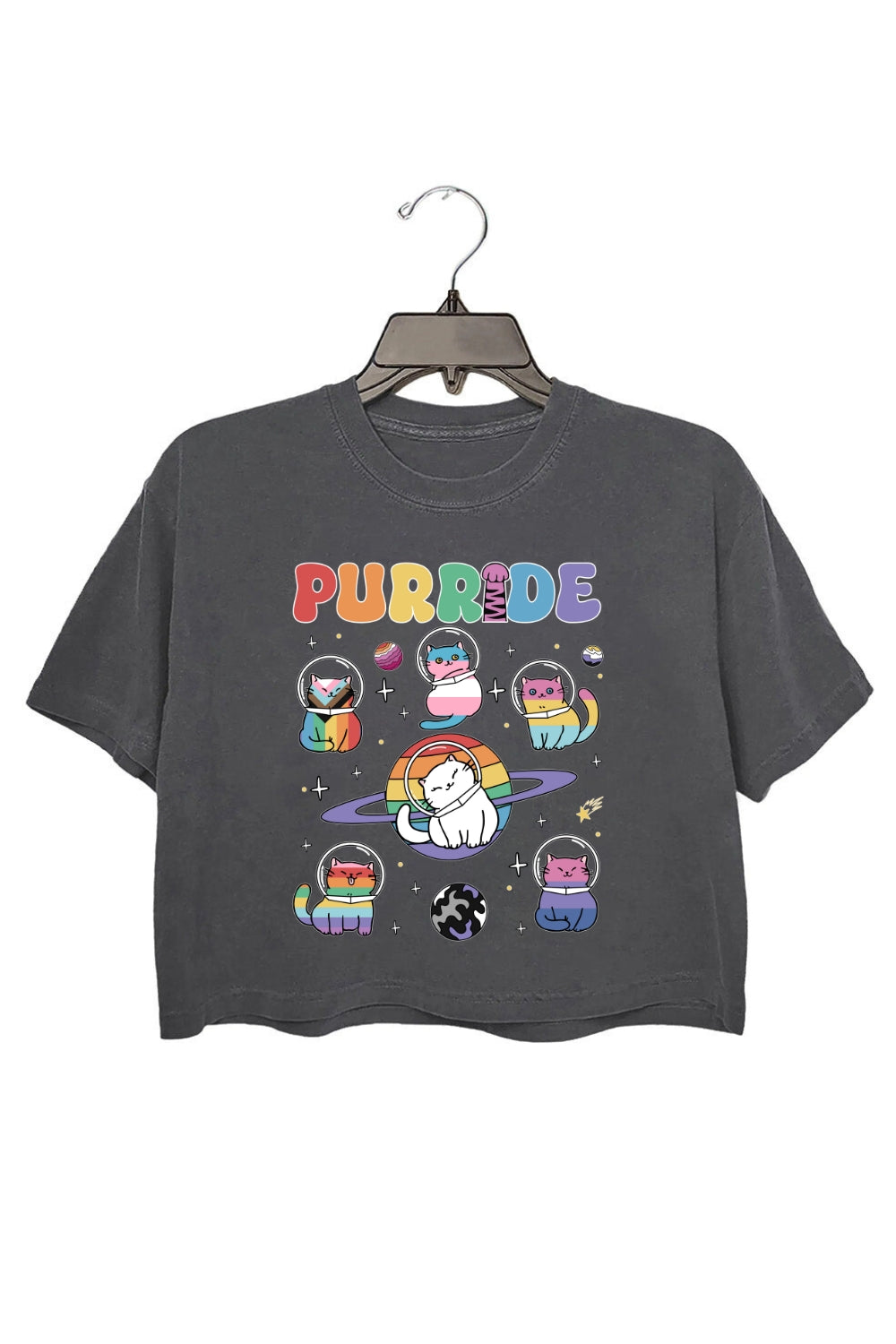 Purride Cats In Space Rainbow Pride Crop Top For Women