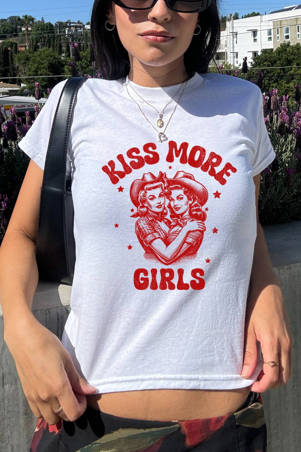 Kiss More Girls Cowgirl Y2K Baby Tee