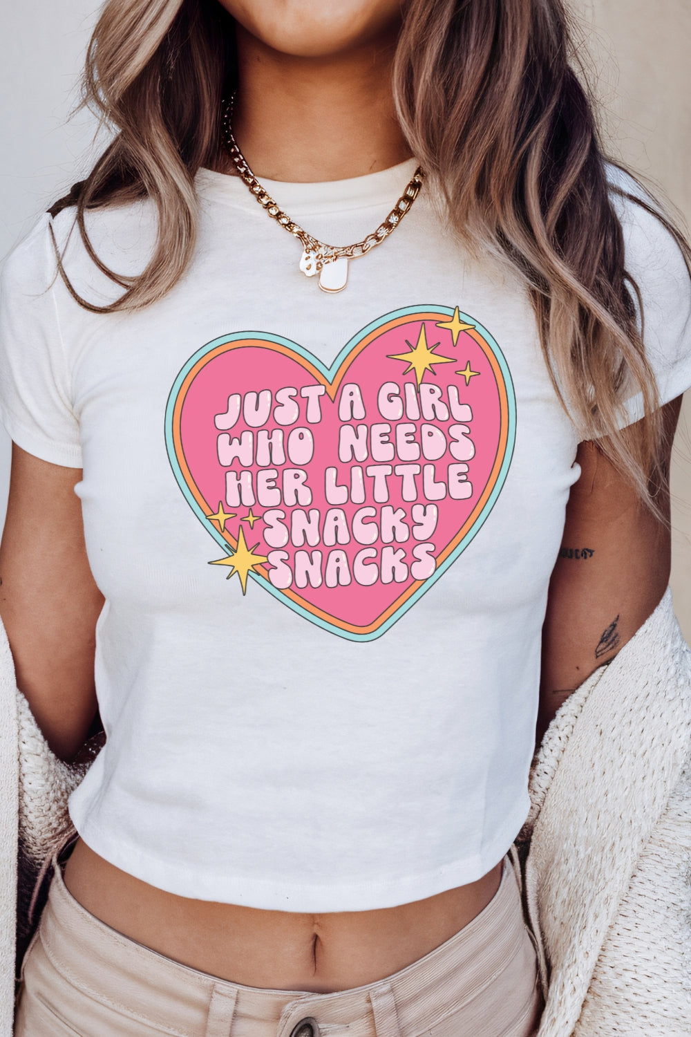 Just A Girl Who Needs Her Little Snacky Snacks Y2K Baby Tee