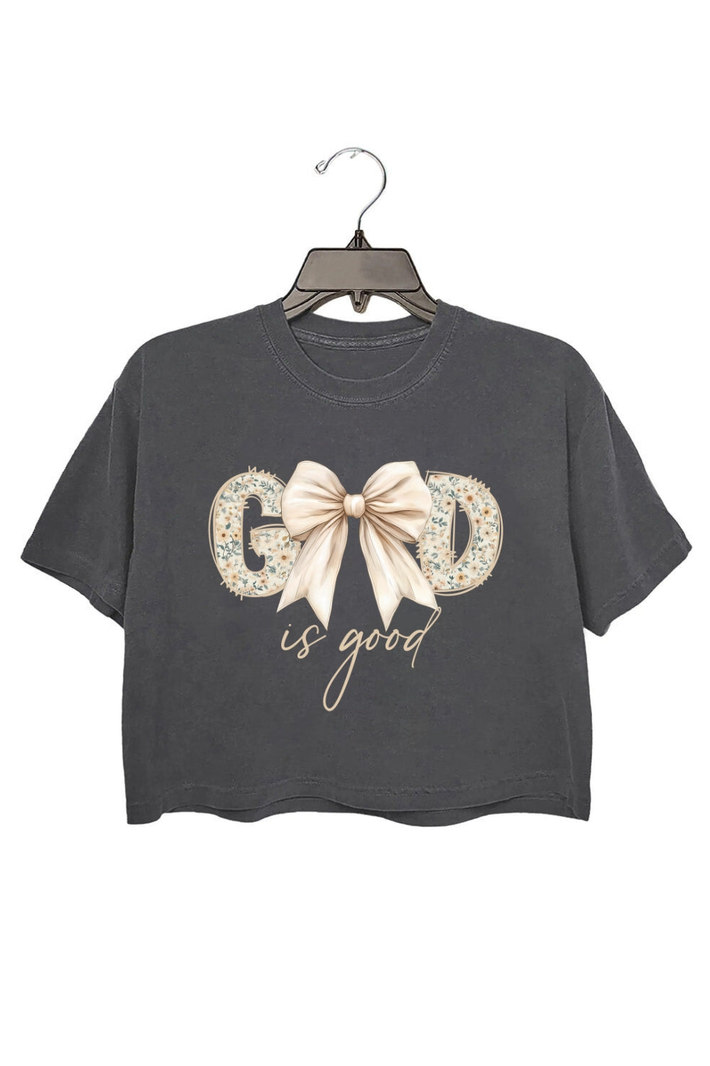God Is Good Floral Letters With Bow Crop Top For Women