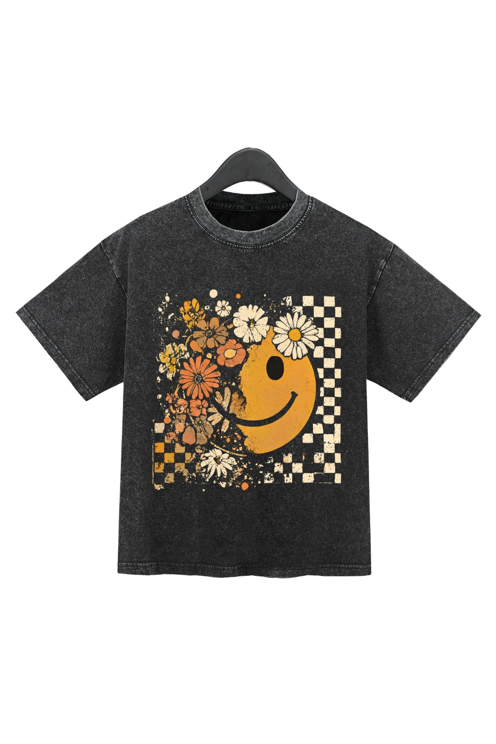 Floral Fall Smiley Face Washed Crop Top For Women