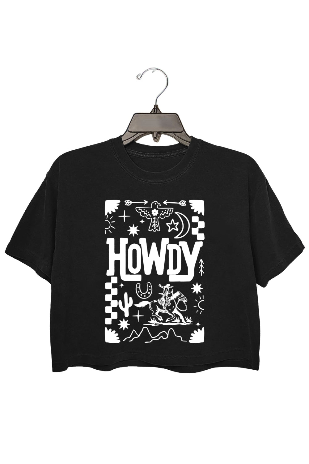 Howdy Cowboy Retro Floral Western Crop Top For Women
