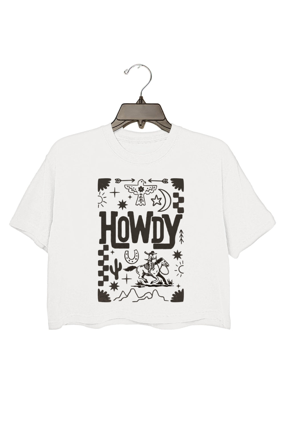 Howdy Cowboy Retro Floral Western Crop Top For Women