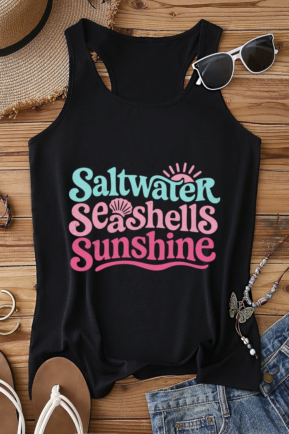 Saltwater Seashell Sunshine Summer Tank Top For Women