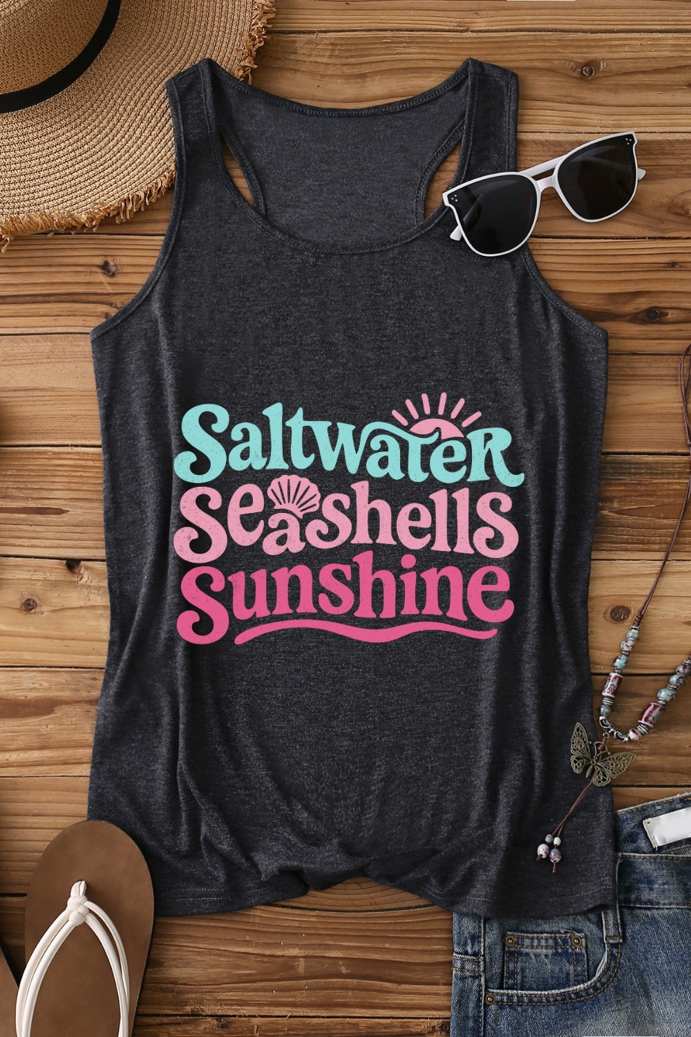 Saltwater Seashell Sunshine Summer Tank Top For Women