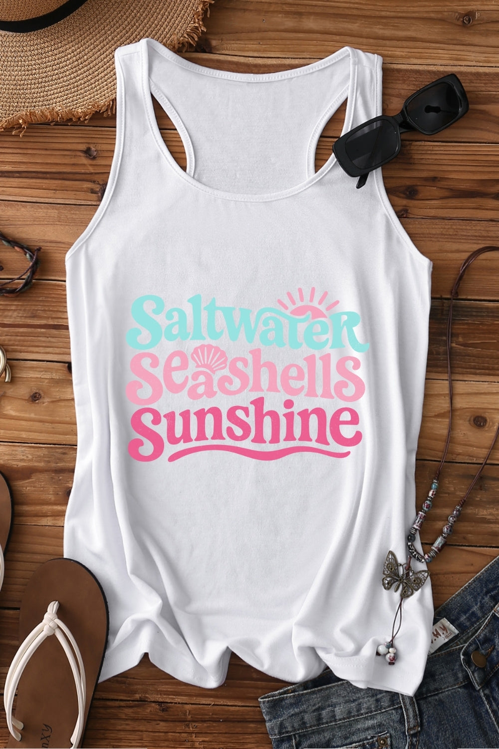 Saltwater Seashell Sunshine Summer Tank Top For Women