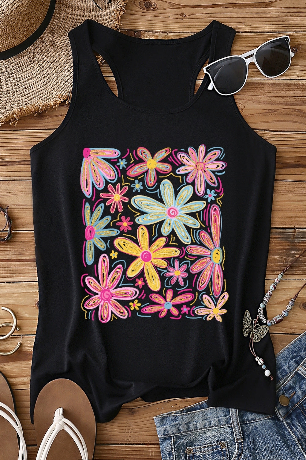 Summer Vibes Floral Brushstroke Tank Top For Women