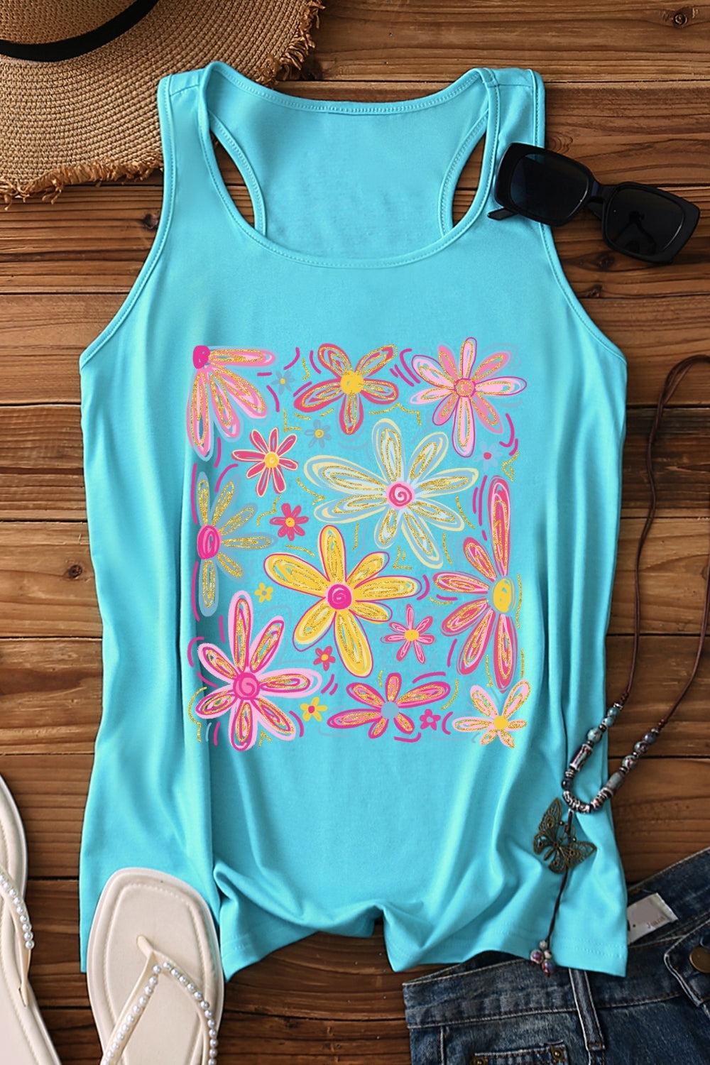 Summer Vibes Floral Brushstroke Tank Top For Women