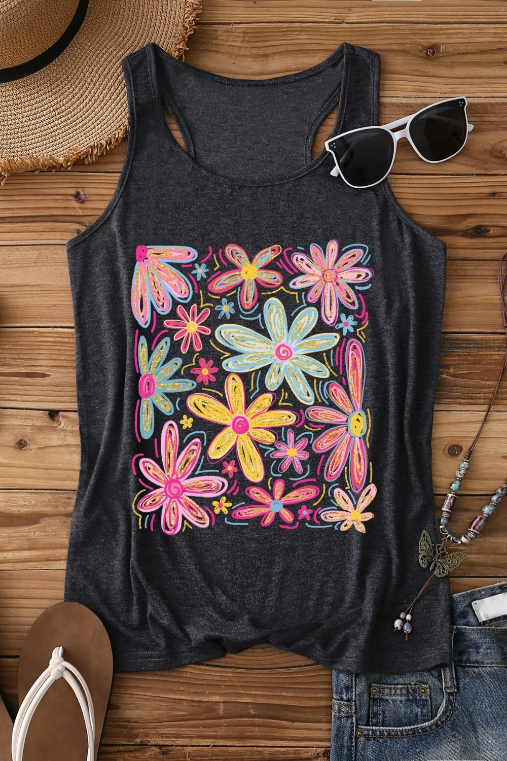 Summer Vibes Floral Brushstroke Tank Top For Women