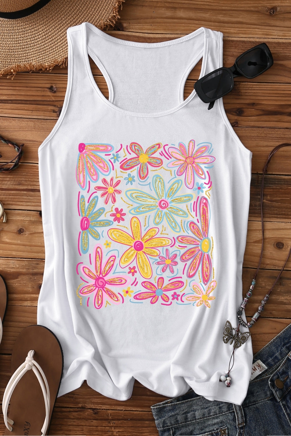 Summer Vibes Floral Brushstroke Tank Top For Women
