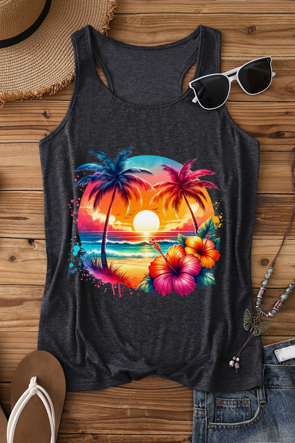 Summer Beach Palm Trees Tank Top For Women