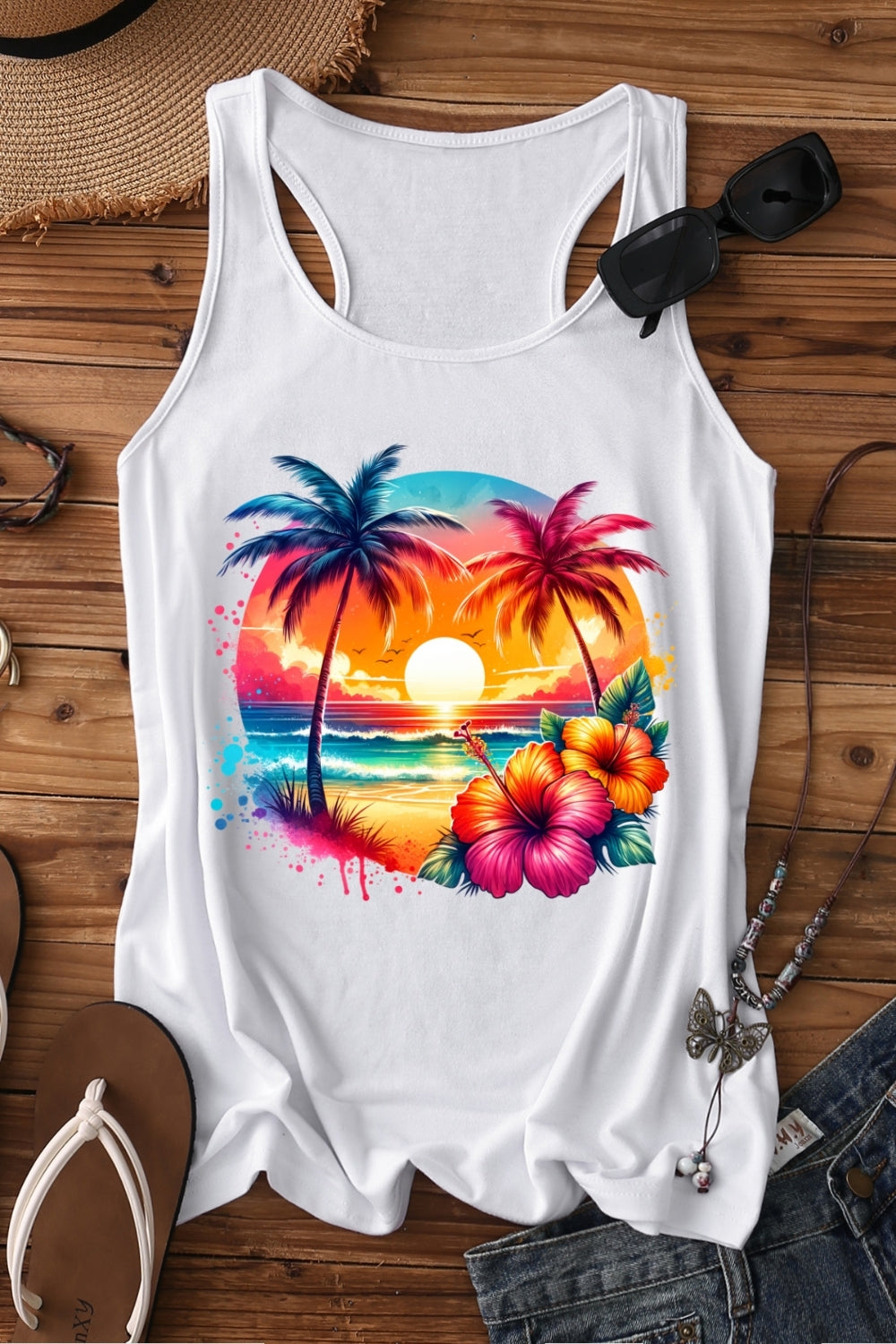 Summer Beach Palm Trees Tank Top For Women