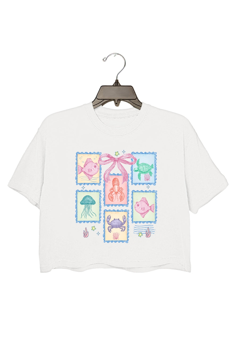 Vintage Summer Sea Animals Crop Top For Women