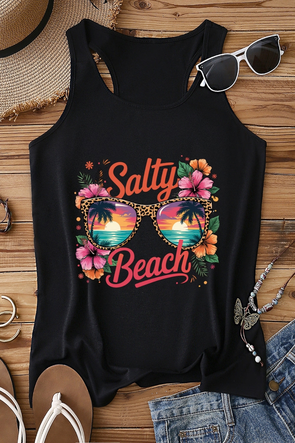Salty Beach Sunglasses Tank Top For Women