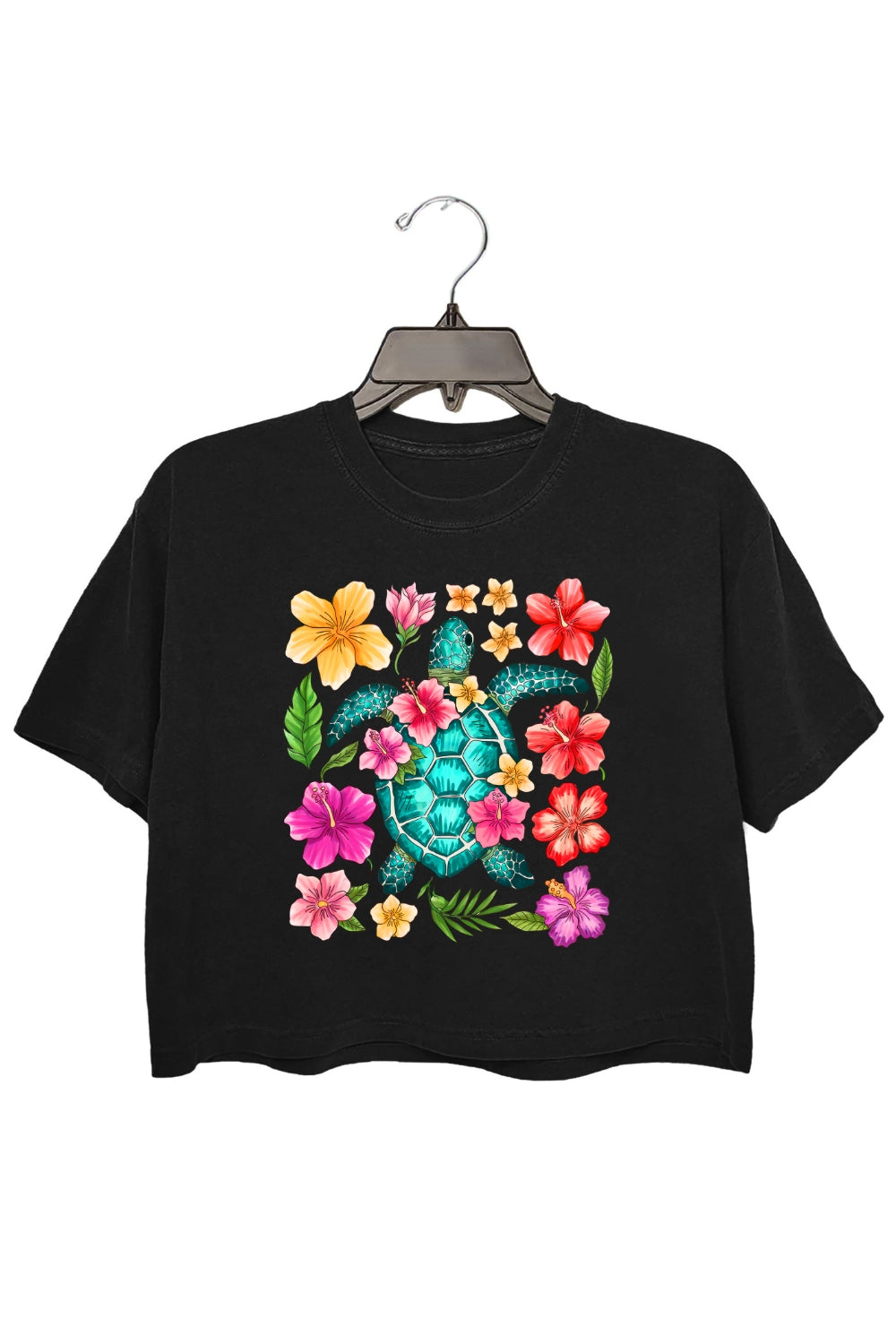 Boho Sea Turtle Floral Crop Top For Women