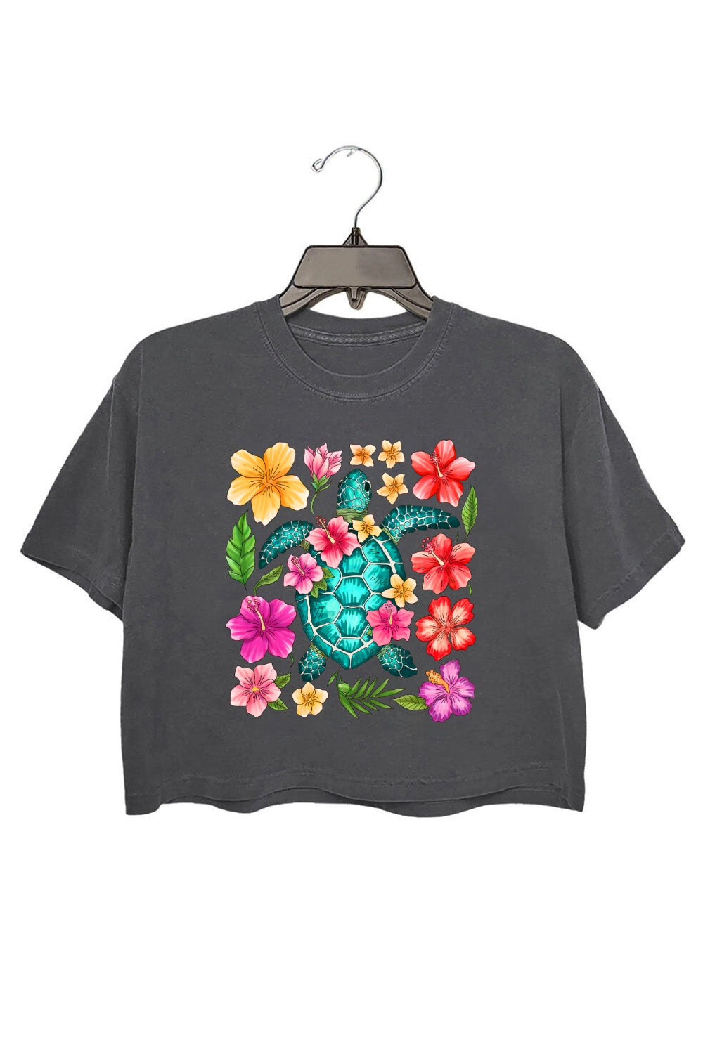 Boho Sea Turtle Floral Crop Top For Women